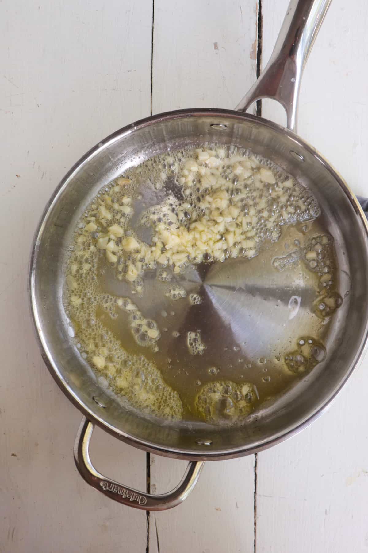 garlic sauteed in oil and butter.