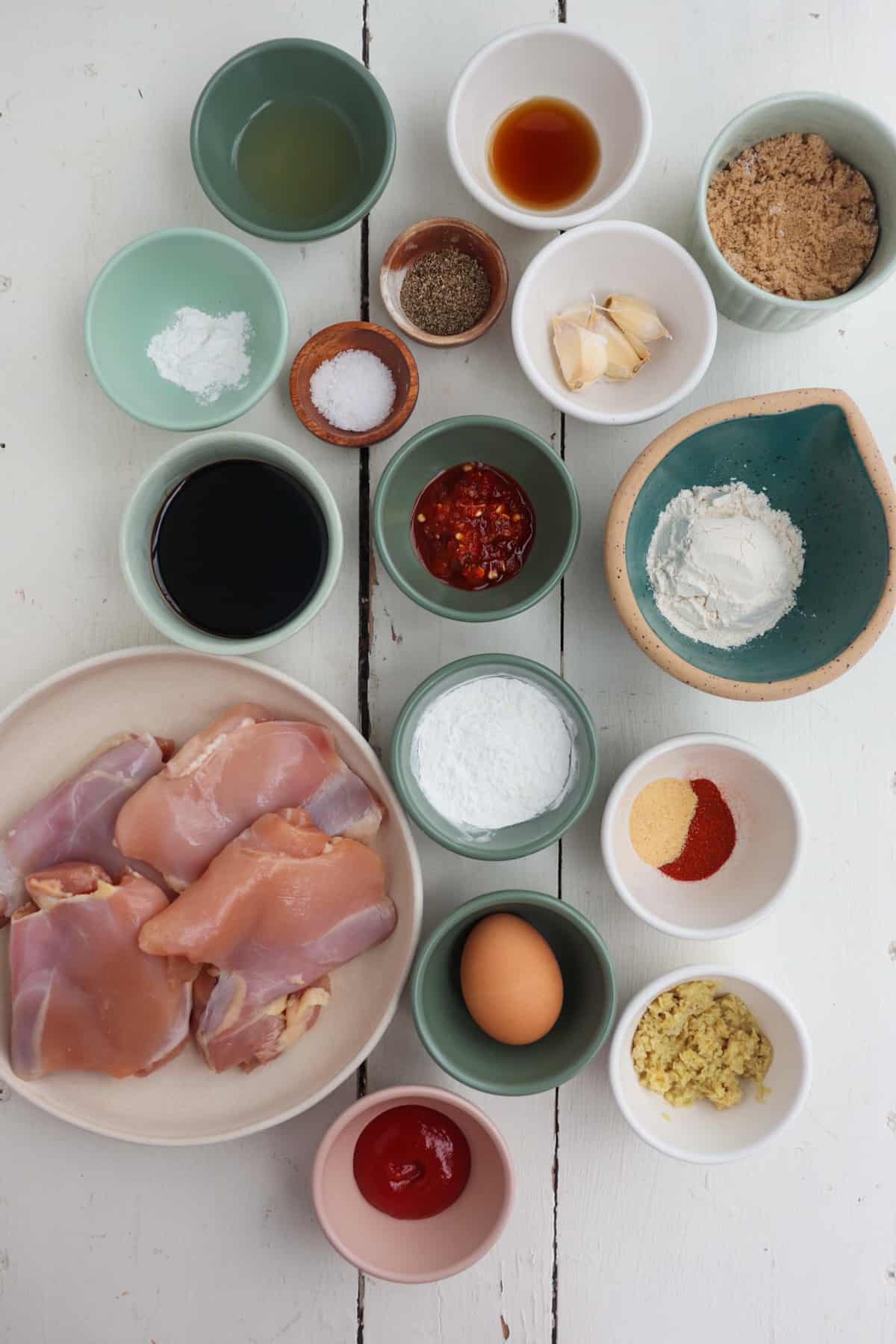 all ingredients for teriyaki chicken bites laid out.