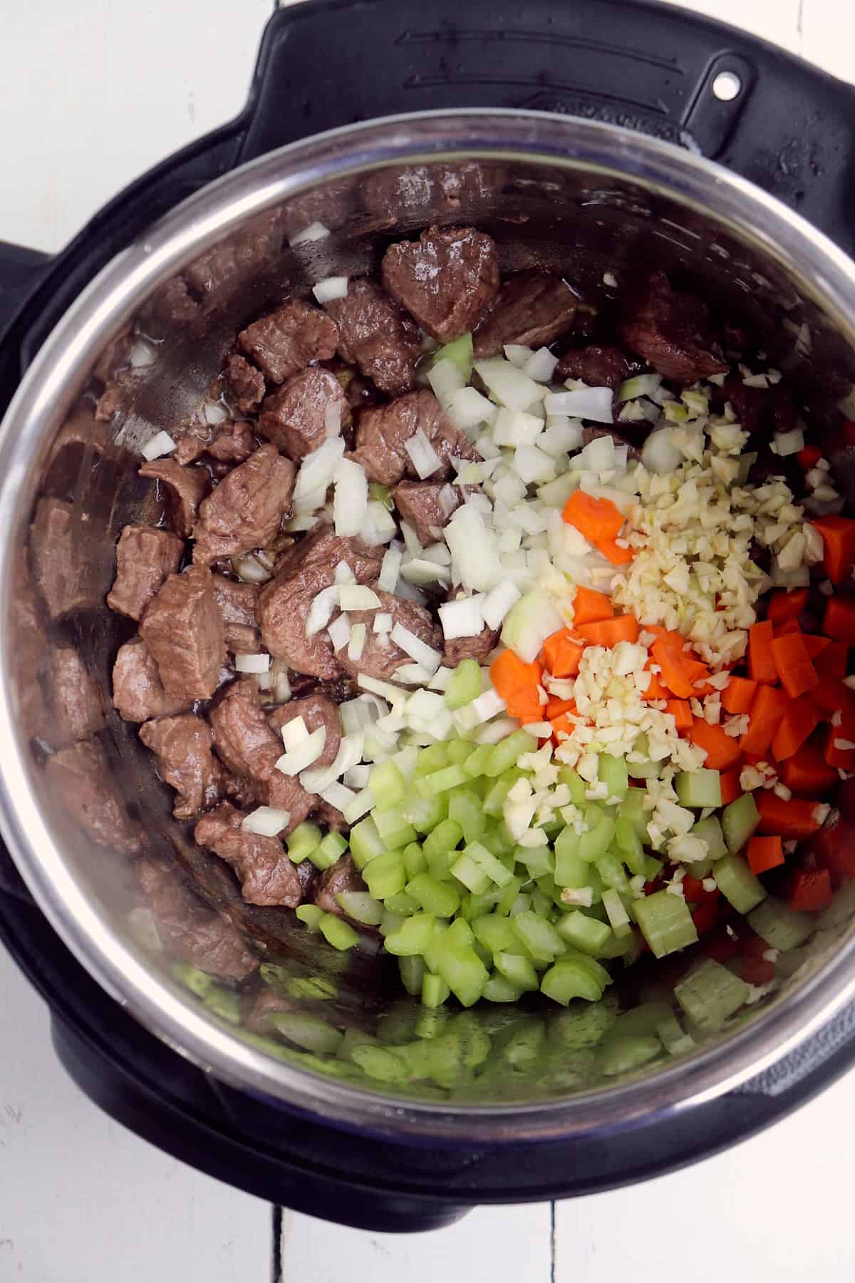 mirepoix added to stew meat.