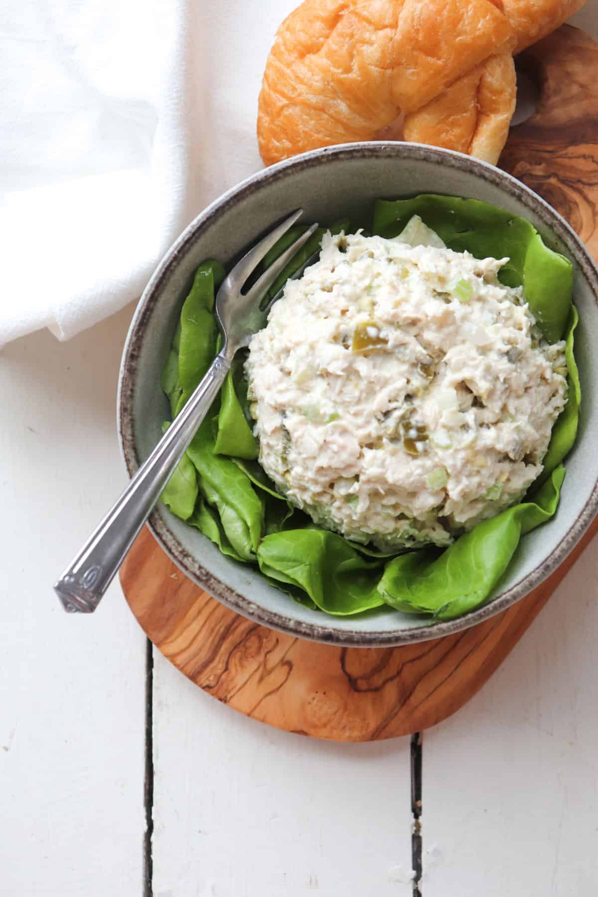 jalepeno chicken salad with a spoon.