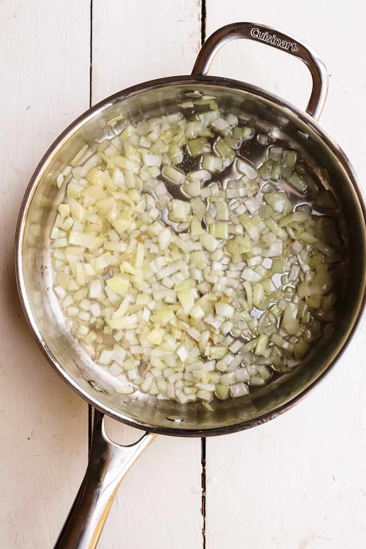 onions sauteing in olive oil.