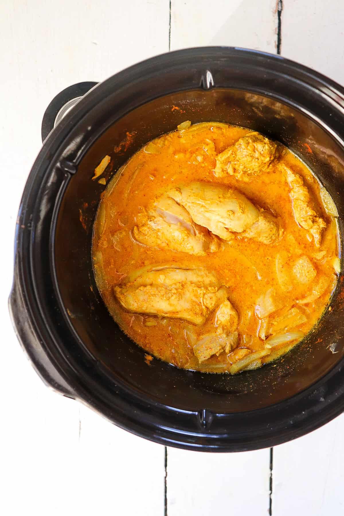 Chicken shawarma in crock pot.