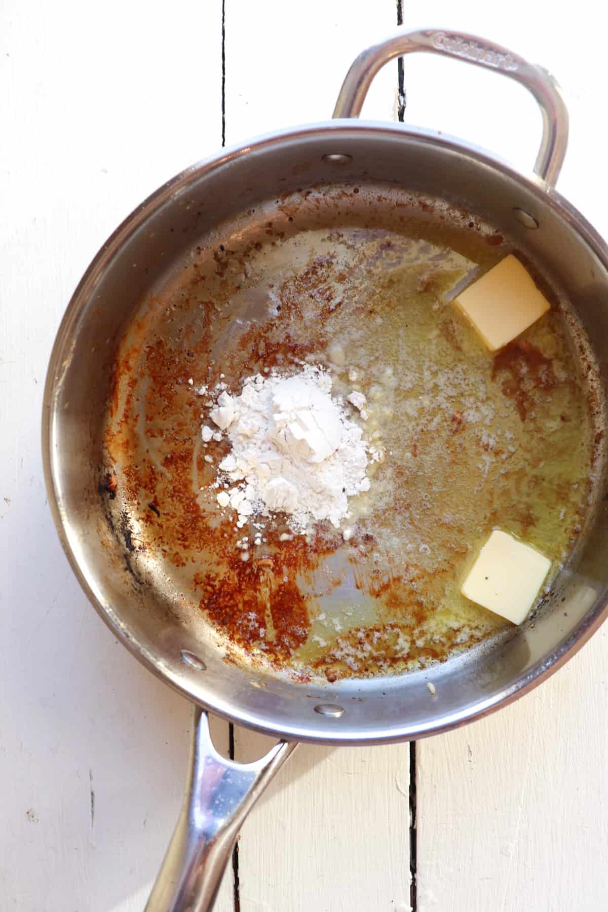 Roux in pan for making marsala sauce.