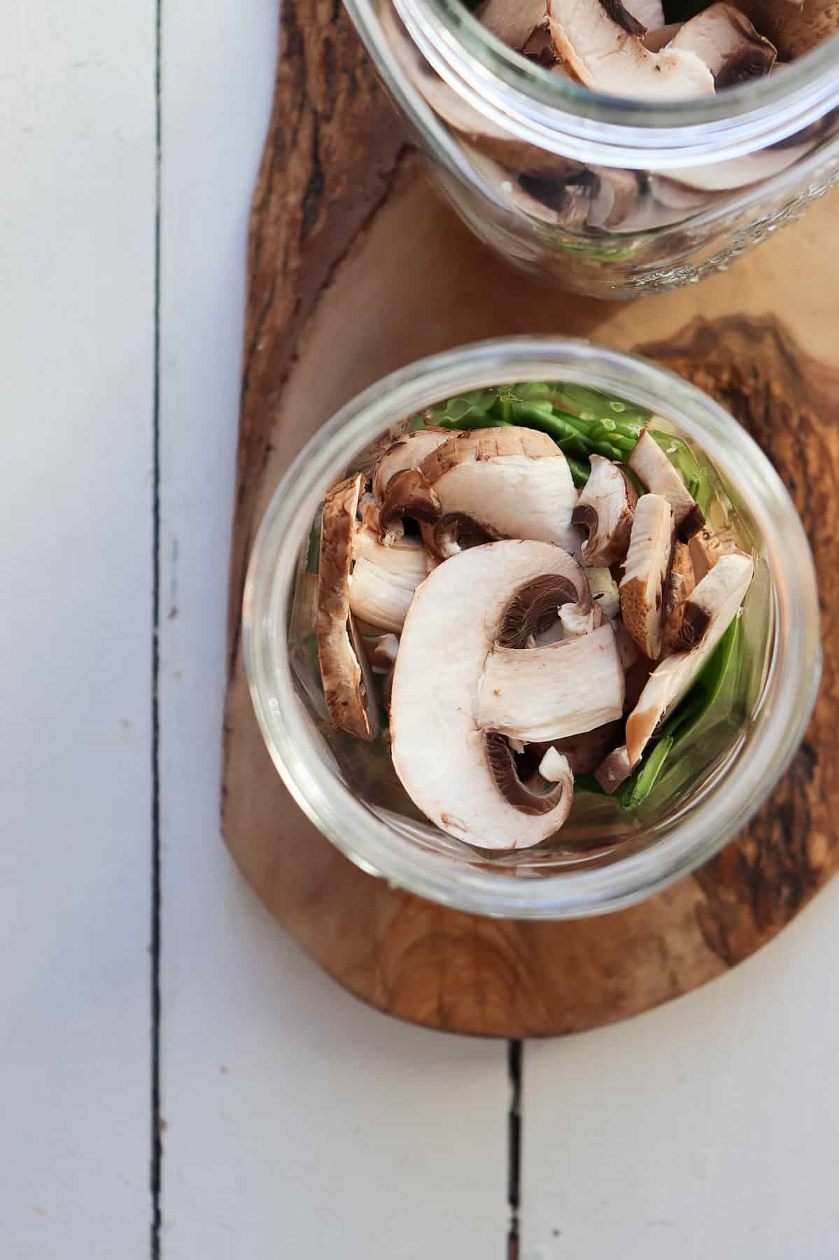 vegetables in mason jar for noodle cup.