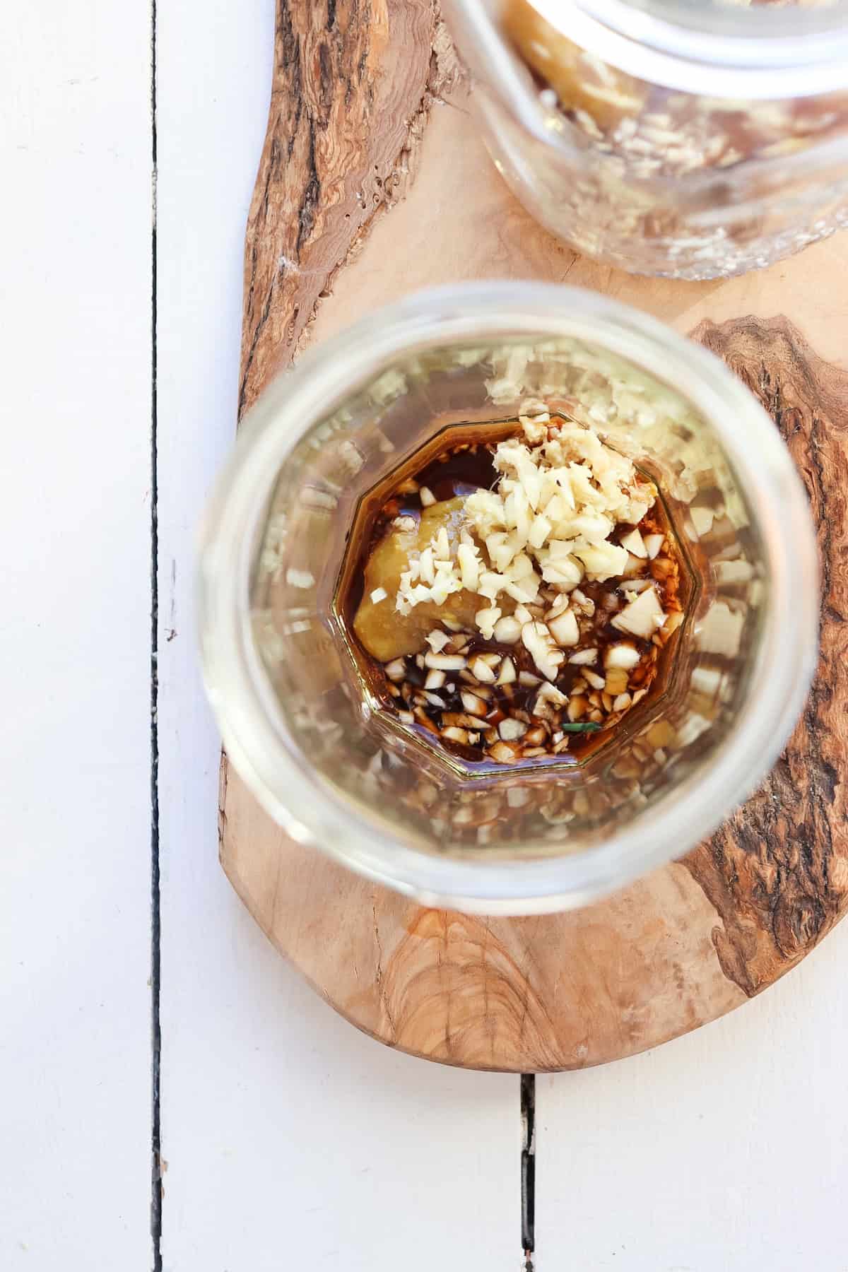 ginger and spices in mason jar for noodle cup.