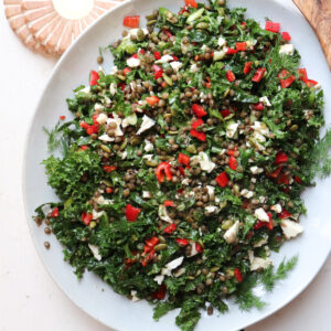plated kale and lentil salad.