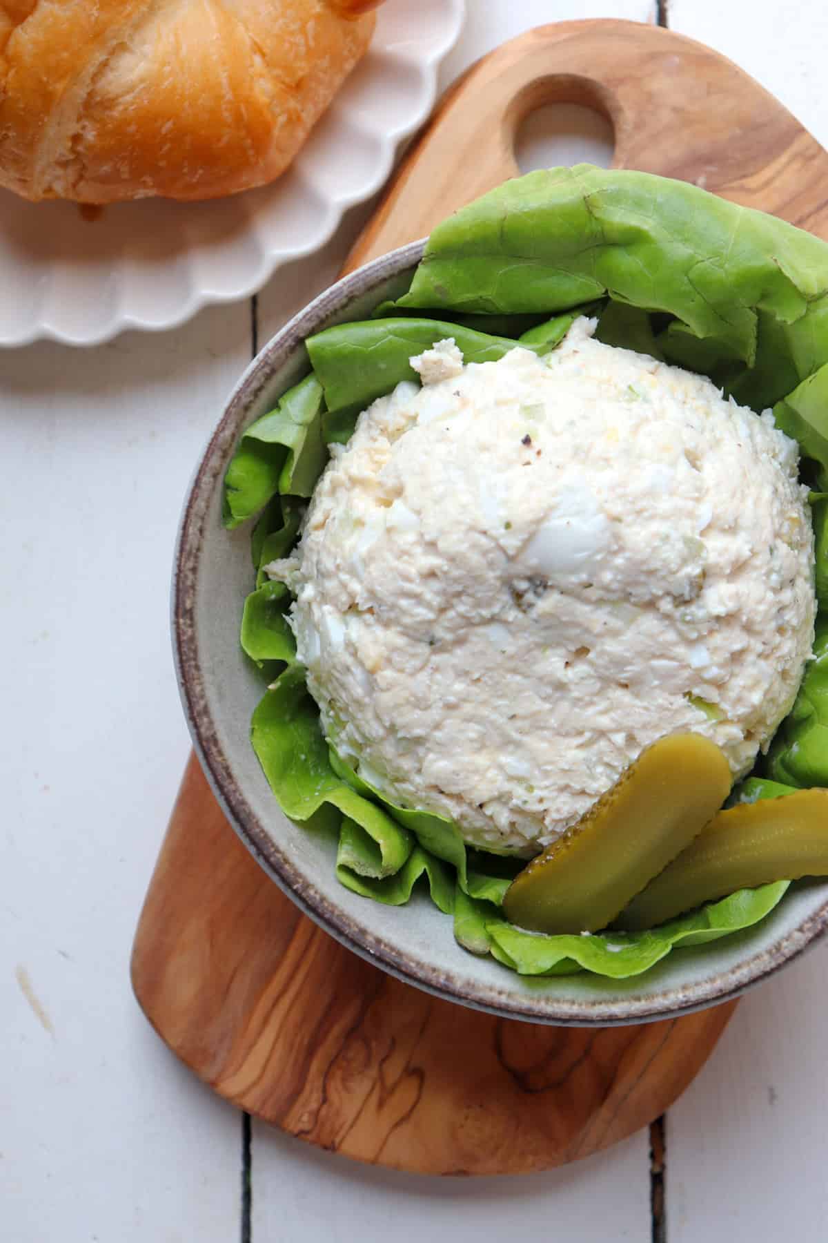 Pickles and hard boiled egg chicken salad.