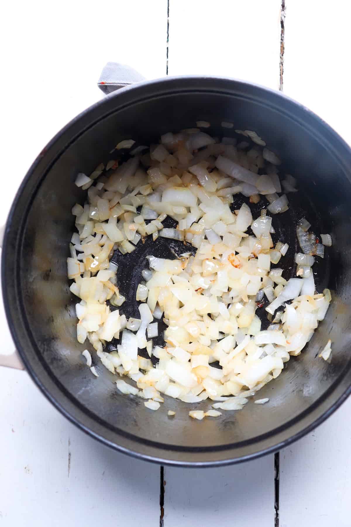 onions sauteed in a dutch oven.