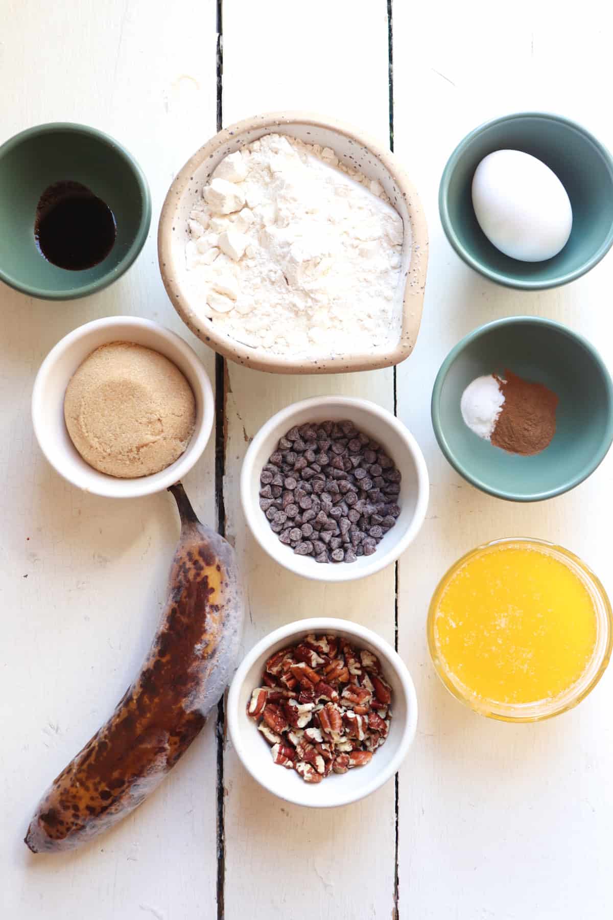 ingredients for banana nut mini muffins.