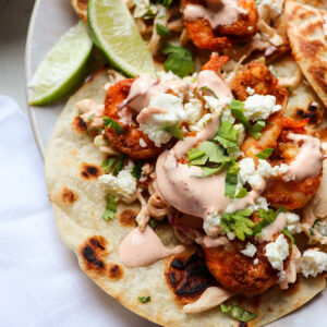 finished baja tacos on a plate.