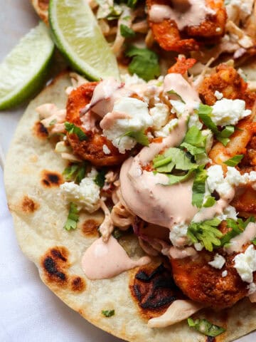 finished baja tacos on a plate.
