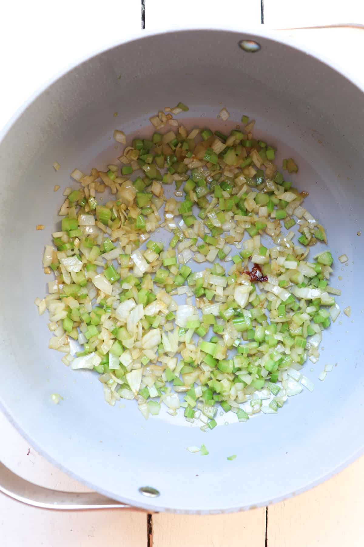 seasonings for greek lemon rice soup in pot.