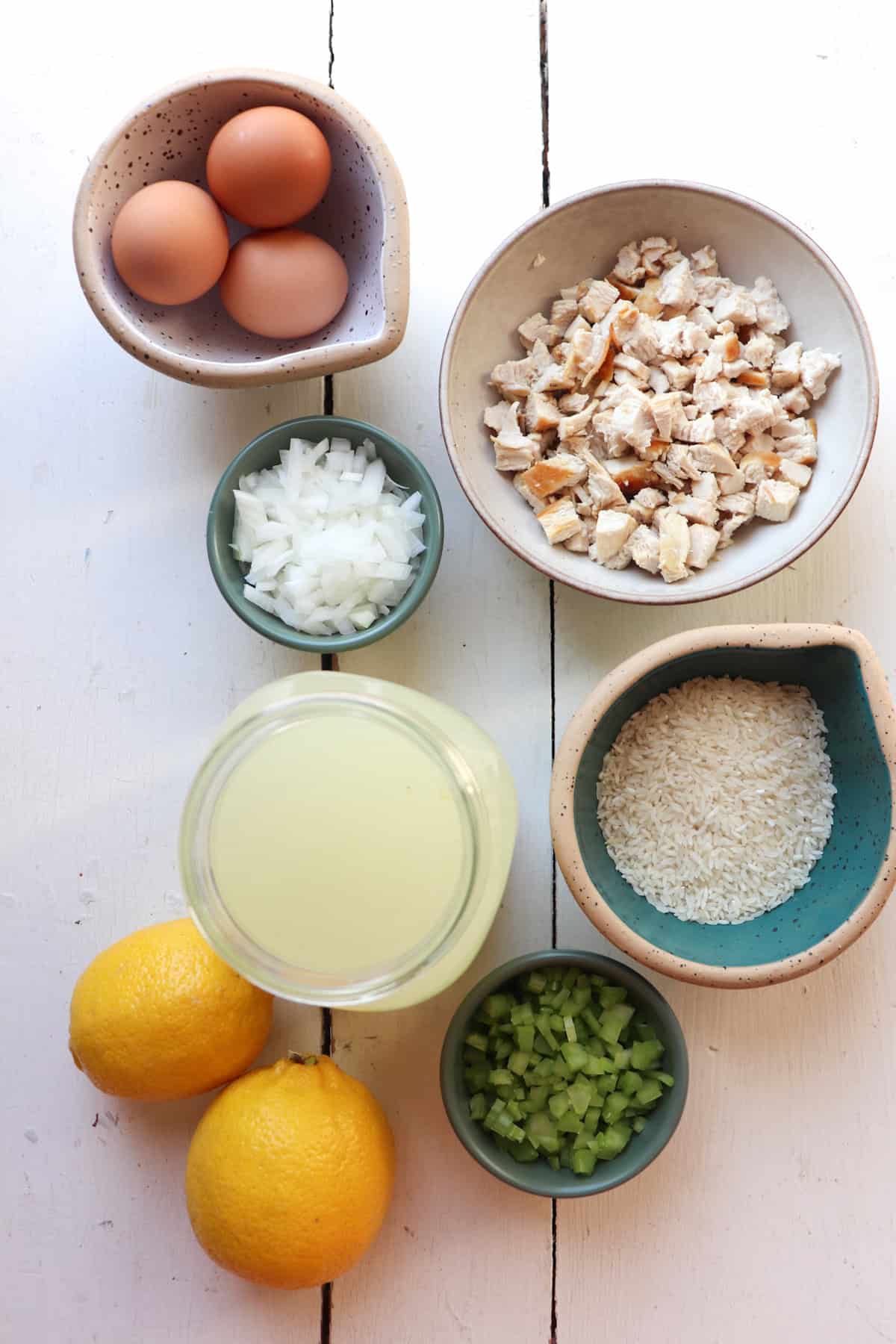 ingredients for greek lemon rice soup.