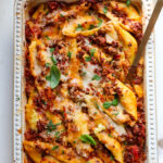 featured picture of meat ricotta stuffed shells.