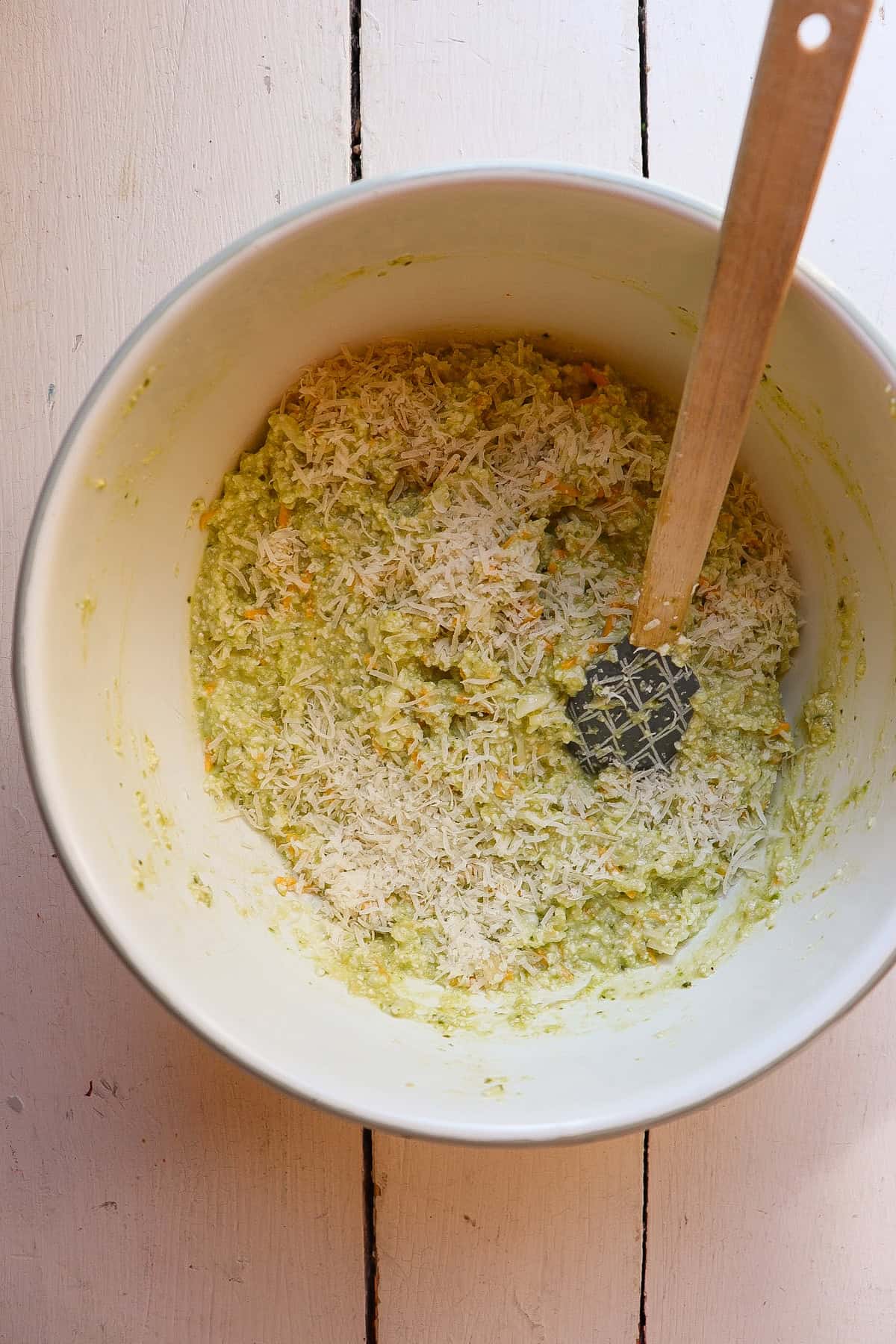 bowl of ricotta filling for stuffed shells.