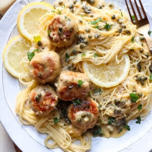featured image for chicken piccata meatballs.