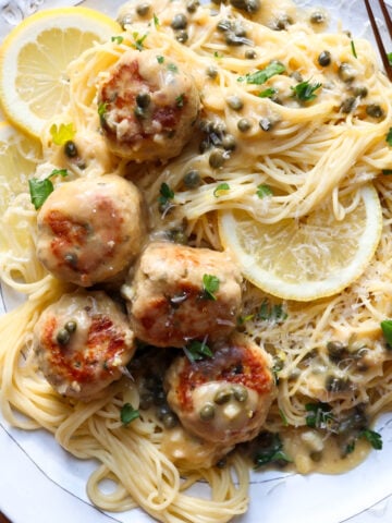 featured image for chicken piccata meatballs.