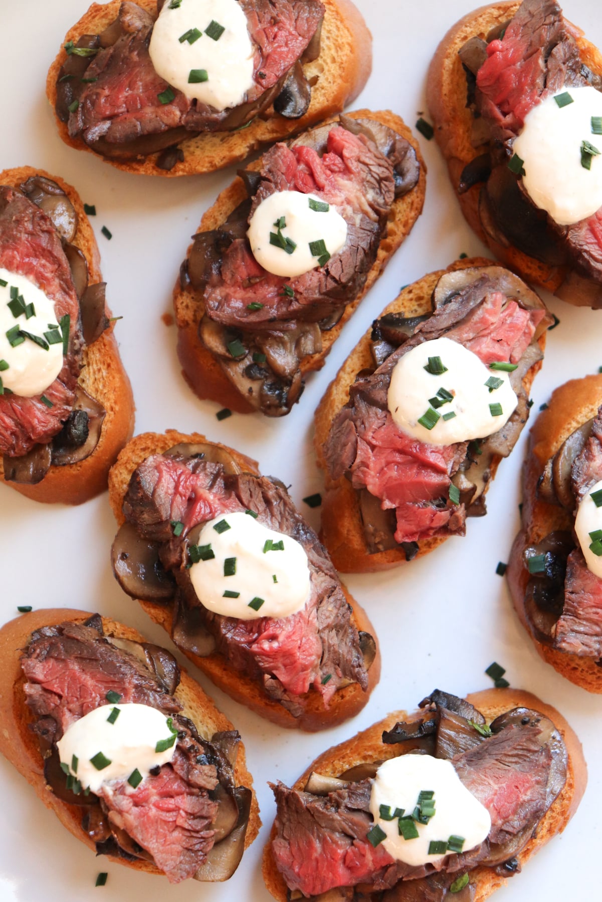 platter of steak crostini.