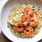 featured image of shrimp orzo pasta in bowl.
