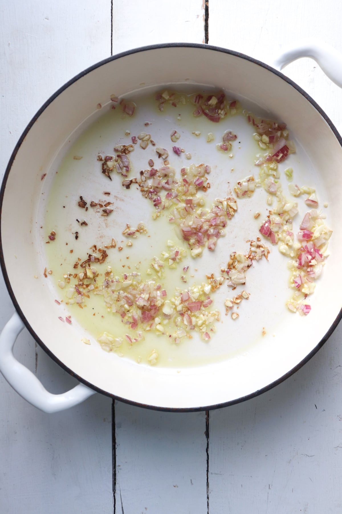 shallot and garlic sauteing.