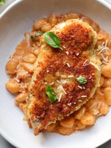 featured image for crispy chicken cutlets on vodka sauce gnocchi.